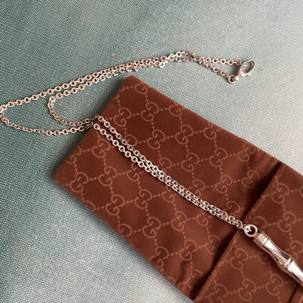 Authentic Gucci Silver Bamboo Pendant with Chain - Picture 10 of 16